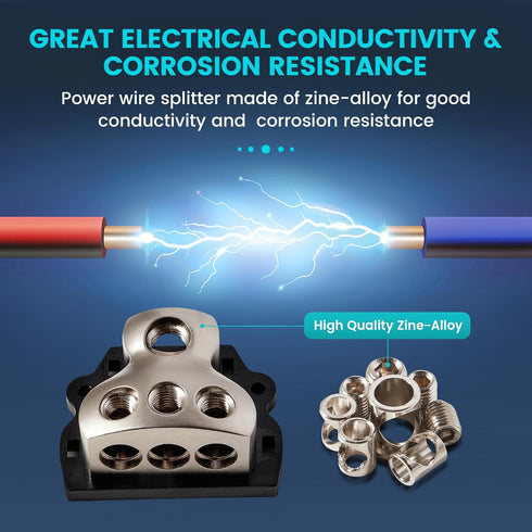 3 Way Power Distribution Block Zine-Alloy, 0/2/4 Gauge in 4/8 Gauge Out Auto Car Audio Distribution Connecting Block, 3 Way Ground Distribution Bl...