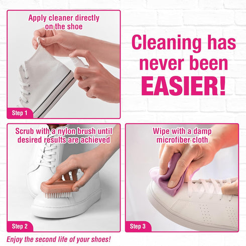 Shoe Cleaning Kit for Cleaning Sneakers, Leather, White Shoes, Fabric, and More - with Cleaning Spray 8oz, Nylon Brush, Microfiber Shoe Cloth...