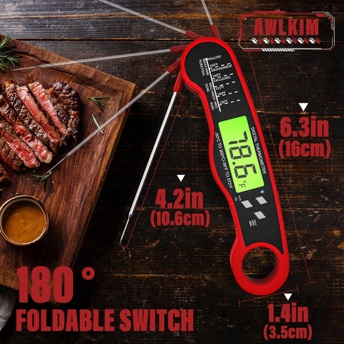Meat Thermometer Digital - Fast Instant Read Food Thermometer for Cooking, Candy Making, Outside Grill, Waterproof Kitchen Thermometer with Backli...