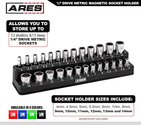 ARES 70233-26-Piece 1/4-Inch Metric Magnetic Socket Organizer - Holds 13 Standard Size and 13 Deep Size Sockets - Keeps Your Tool Box Organized...