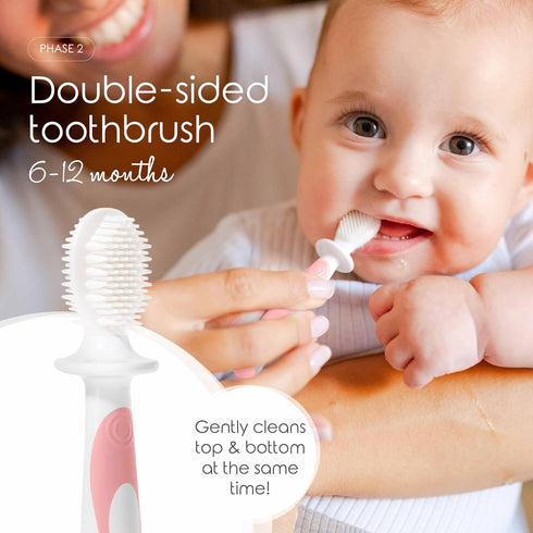 Cherish Baby Care Baby Toothbrush & Toddler Toothbrush Set (0-2 Years) - BPA-Free & Safety-Tested, 2023 Award Winner, Food-Grade Silicone (Pink)...