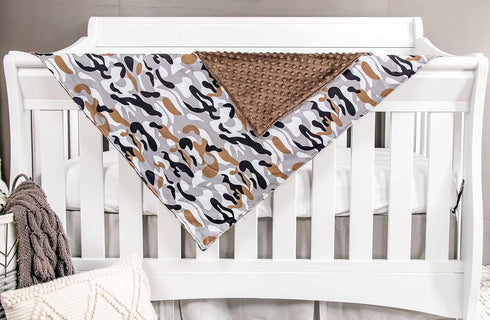 Top Tots Baby Blanket - Black and Grey Camo with Minky Dot, 38.5 x 29 Inch Brown...
