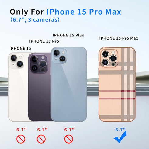 Phone Case for Apple iPhone 15 Pro Max, Fashion Leather Designer Phone Case, Soft TPU Drop Protection Shockproof Protective Phone Holder Women (fo...