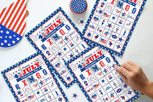 32Players 4th of July Bingo Game – Patriotic Bingo Cards for Kids Adults Independence Day Party Supplies with 24 Caller Chips...