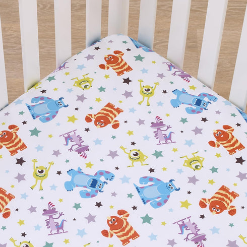 Disney Monsters Inc. Blue, Green, Orange and White, Sully and Mike Super Soft Nursery Fitted Mini Crib Sheet...