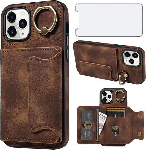 Asuwish Phone Case for iPhone 11 Pro Max 6.5 Wallet Cover with Tempered Glass Screen Protector and Ring Stand Credit Card Holder Slot Leather Cell...