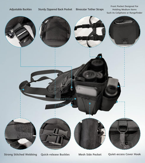 GAIARENA Binocular Harness Chest Pack, Waterproof Bino Harness with Rangefinder Pouch for 20x50 Binoculars Bino Chest Harness Adjustable Binocular...