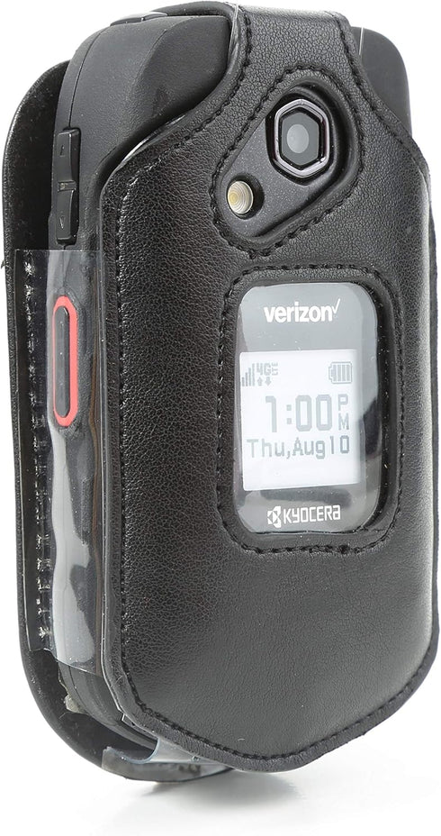 BELTRON Leather Fitted Case for Kyocera DuraXV LTE E4610 (Verizon), DuraXE E4710 (AT&T) - Features: Rotating Belt Clip, Screen & Keypad Protection...