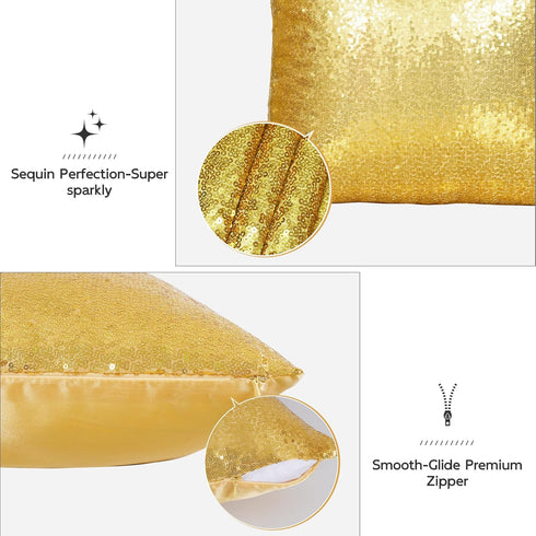Poise3EHome 12x20inches Sequin Pillow Covers Satin Decorative Pillow Cases for Throw Pillows, Couch, Bed, Christmas (Gold, 1PCS)...
