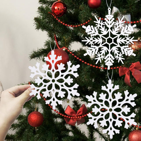 White Snowflake Ornaments, 6 Pack Large Plastic Snowflake Decorations for Christmas Tree, Winter Wonderland...
