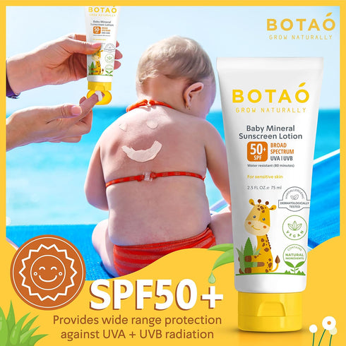 Baby 100% mineral Zinc Oxide baby sunscreen – safe natural sunblock lotion for babies: SPF50 Broad Spectrum UVA UVB,For sensitive skin Baby Face B...