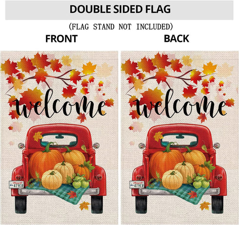 Fall Welcome Garden Flags for Outside,Truck with Pumpkins Maple Leaves,Harvest Decorative Farmhouse Flag for Patch,12.5 x 18 Inch Double Sided,Sma...