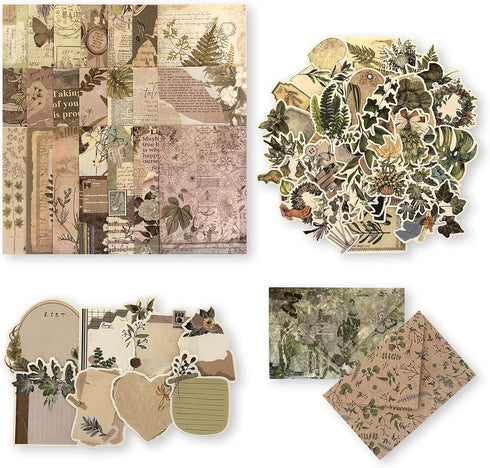 100Pcs Scrapbook Craft Paper Kit for Scrapbook Journaling Supplies ,Scrapbook Plant Stickers Aesthetic for Scrapbooking Supplies,Bullet Junk Journ...
