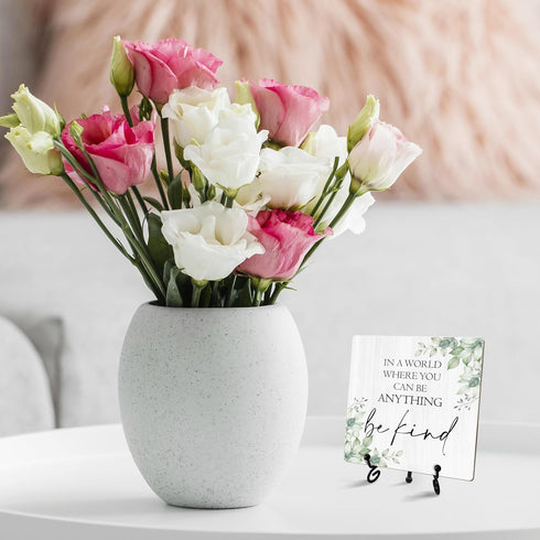 Inspirational Desk Decor, Be Kind Sign With Iron Stand, Motivational Gifts For Women Men Friends, Greenery Wood Sign For Home Office Living Room B...
