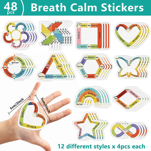ZOiiWA 48 Pcs Breath Calm Anxiety Sensory Stickers Reusable Textured Tactile Rough Calming Stickers Adhesive Sensory Strips for School Office Clas...