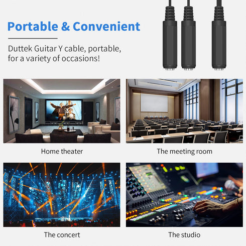 Duttek Guitar Y Cable, 6.35mm 1/4 inch Mono TS Female to 2x6.35mm 1/4 Inch Mono TS Female Y Splitter Cable 20cm/8inch (635F-2FMTS)...