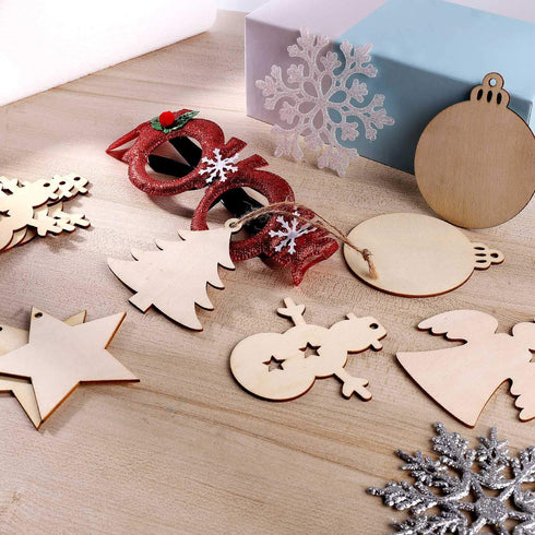 50 Pcs Unfinished Paintable Blank Wooden Christmas Festival Decoration Ornaments, Xmas Tree Hanging Wood Slices for Kids DIY Art Crafts, 5 Designs...