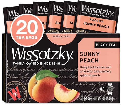 Wissotzky Sunny Peach Black Tea, 20 Tea Bags | Antioxidant Rich | Fruity Delight | Black Tea Bags...