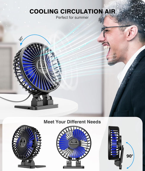 JZCreater USB Desk Fan, Mini Fan Portable, 3 Speeds Desktop Table Cooling Fan, Plug in Power Fan, Rotation Strong Wind, Quiet Personal Small Fan f...