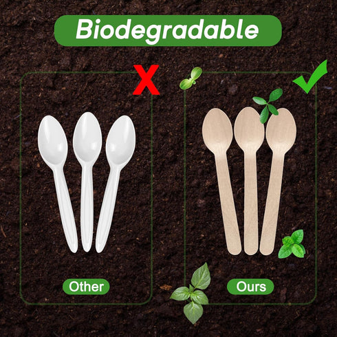 Eco-Friendly Wooden Spoons for Eating - 100-Pack 6.3" Biodegradable Disposable Spoons for Parties, Picnics, and Everyday Use...