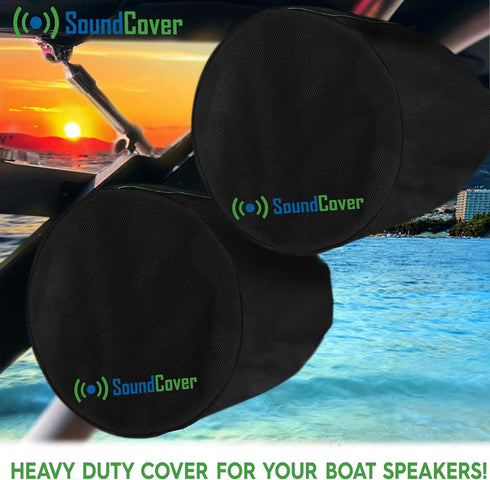 Two Large Black Heavy Duty Marine Wakeboard Tower Pod Speaker Covers for Large Round Boat Speakers - Cover Dimensions: Height 14" x Width 14" x De...