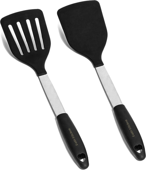 Silicone Spatula Set Heat Resistant - Stainless Steel Turner Spatulas Rubber Grip - Flexible Metal Spatulas for Non Stick Cookware - Pancake Turne...