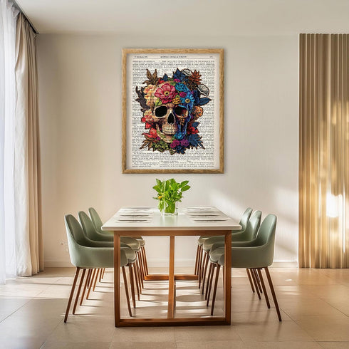 Posterizer 1 pcs-Flower Skull Gothic Anatomy Dictionary Print-Abstract & Modern Art-Fantasy & Fiction Art-Gift for Steampunk or Goth Fans-Living R...