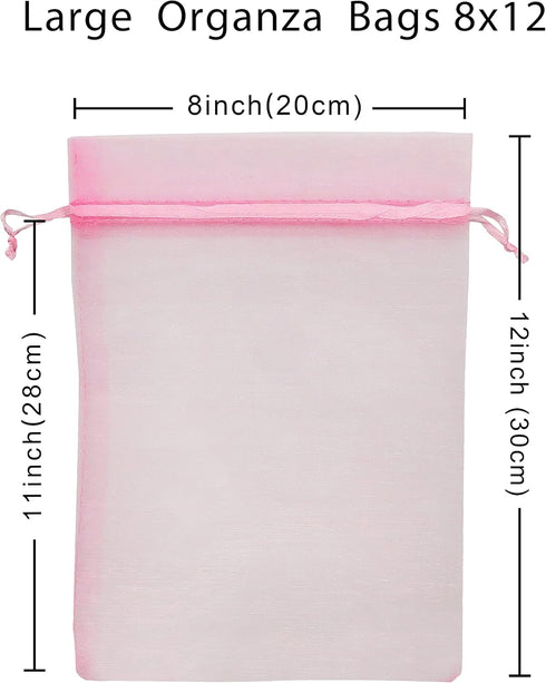 50pcs Large Organza Bags 8X12 inch Pink Mesh Bags Drawstring Jewelry Gift Bag for Baby Shower Birthday Wedding Party Favor Goodie Candy Bags (Pink...