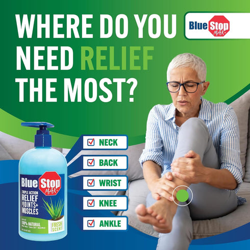Blue Stop Max Muscle & Joint Relief Gel: Fast-Acting Sore Muscle, Back & Neck Relief Cream, Numbing Emu Oil Formula for Ankle, Leg Cramps, Tennis ...