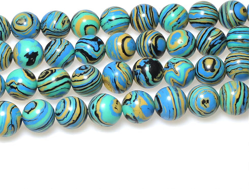 Synthesis Colour Malachite Beads Beautiful Fashion Round Stone Beads for DIY Jewelry Making 15" (10mm, Blue- Gold - Black)...