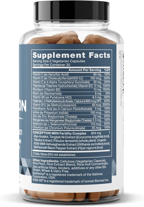 Conception For Him – Fertility Supplements for Men, Male Fertility Booster & Prenatal – Optimal Sperm Count, Motility Strength – Ashwagandha, Fola...
