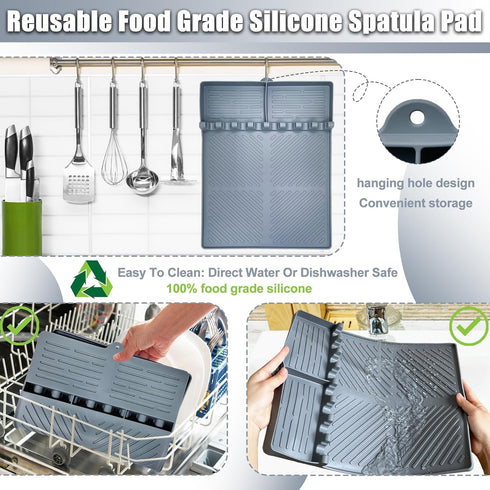 Silicone Griddle Tools Mat,3 in 1 Grill Side Shelf Mat with Drip Pad,16"X11.6"Silicone Spatula Mat for Kitchen,Cooking & Countertop,Large Silicone...