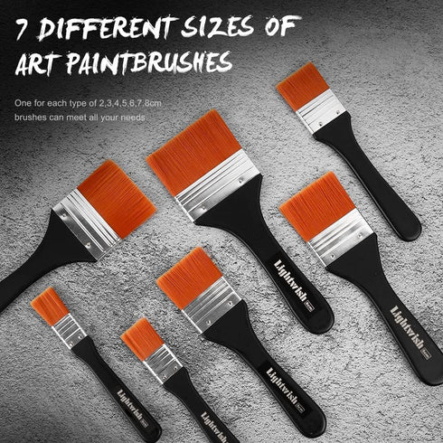 LIGHTWISH Set of 7 Flat Paint Brushes for Applying Gesso, Acrylic Paint, Oil Paint, Watercolor...