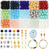 8mm Glass Beads for Jewelry Making, 15 Colors Crystal Round Gemstone Stone Beads, 375 Pcs DIY Craft Bead Bracelet Making Kit with 12 Styles Access...