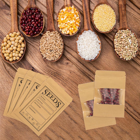 100pcs Seed Saving Envelopes with Clear Window, 4.7x3.1 Inch Reusable Seed Kraft Storage Organizer Packets Envelopes for Flower Vegetable Plants G...