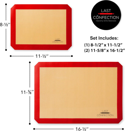 Last Confection Silicone Baking Mat - Set of 3 Non-Stick Professional Food Safe Tray Pan Liners - 2 Half Sheet (11-5/8" x 16-1/2") 1 Quarter Sheet...