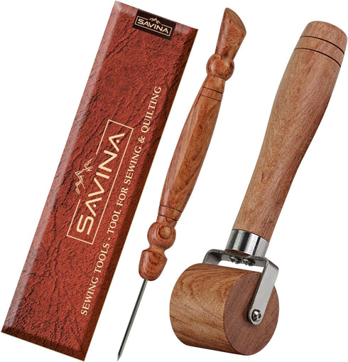 Savina Seam Roller & Stiletto for Sewing/Quilting - Wooden Pressing Roller, Easy to Grip Handle - Wooden Sewing Quilting Tools Set...