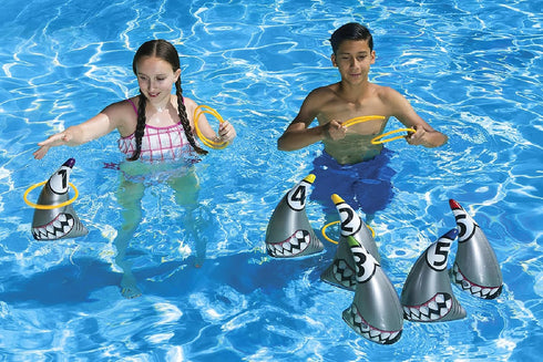 Poolmaster Shark Zone Swimming Pool, Indoor and Outdoor Ring Toss Game, Sharks...