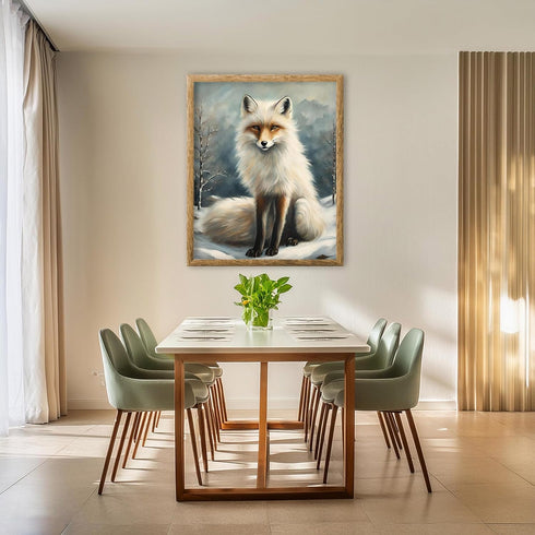 Posterizer 1 pcs-white arctic fox in snowy winter scene-oil painting style 9-Art for Animal Lovers-Landscape & Nature Art-Decor for Home & Office-...