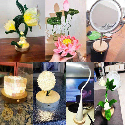 2 Pack Table Lamp Base Only 4.7'' Round Solid Wooden Stand Holder Foot for Desk Lighting Night LED Light Spotlight Wood Art Display Base DIY Craft...