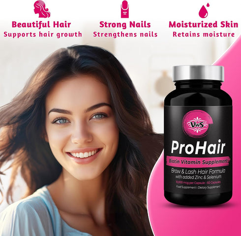 VWS Biotin 10,000 mcg Dietary Supplement w/Zinc & Selenium to Promote Thicker Hair Growth, Stronger Nails & Healthy Skin for Women and Men, 120 Ve...