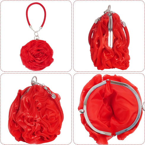 Women Rose Clutch Satin Rose Shaped Clutch Handbag Floral Evening Bag Red for Wedding Party Christmas Mother's Day Gift...