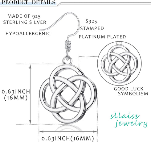Sllaiss 925 Sterling Silver Celtic Knot Drop Earrings for Women Good Luck Irish Vintage Earrings Round Dangle Earrings...
