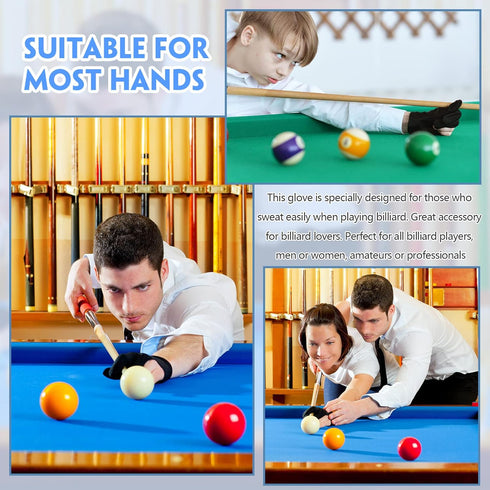 Breathable Pool Gloves Nylon Billiards Gloves Pool Left Right Hand Gloves Universal 3 Fingers Cue Gloves Shooter Cue Sports Gloves for Women Men I...