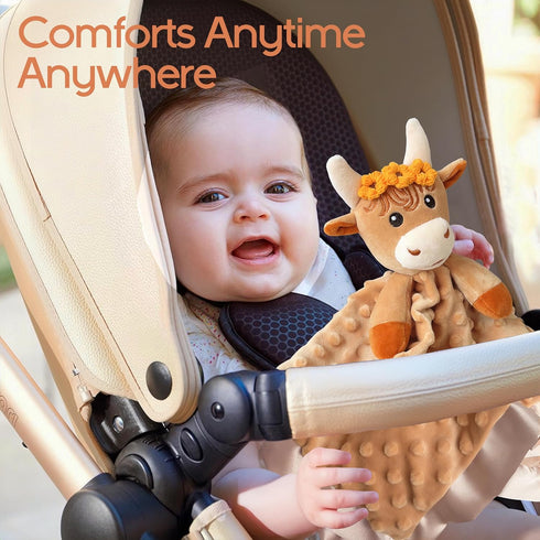 Girl Highland Cow Baby Security Blanket Loveys for Babies Girls, 16" Soft Baby Lovey Blanket, Baby Snuggle Stuffed Animals Blankie, Baby Girls Gif...