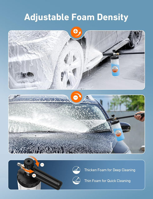 AstroAI Wide Neck Foam Cannon, with 1/4 Inch Quick Connector Plug to Pressure Washer, 1.0mm Orifice,1 Liter Capacity, Orange Lable...