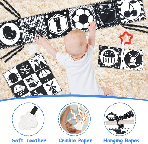 Newborn Toys Black and White Baby Toys 0-3 Months High Contrast Baby Toys for Newborn - High Contrast Baby Soft Book Infant Tummy Time Toys Crinkl...