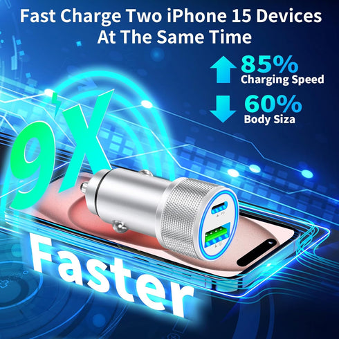 ?MFi Certified?iPhone 15 Car Charger Fast Charging, KYOHAYA 66W USB-C Dual PD&QC Car Power Cigarette Lighter USB Charger with 2Pack Type-C Cable f...