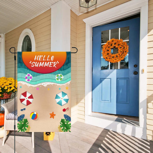 Hello Summer Beach Flag Sunshine Beach Garden Flags 12x18 Double Sided Garden Flags for Outside Decoration Yard Flags...
