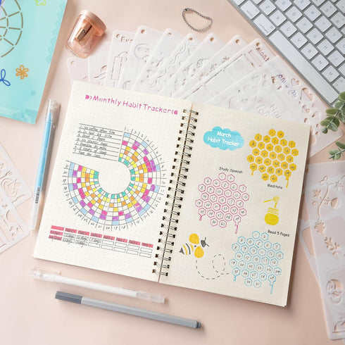 36Pcs Bullet Journal Stencils Templates Set (5.1 * 7.9 Inch) - Bullet Journals Accessories/Supplies Kit - Journal Stencils for Bullet Journaling -...